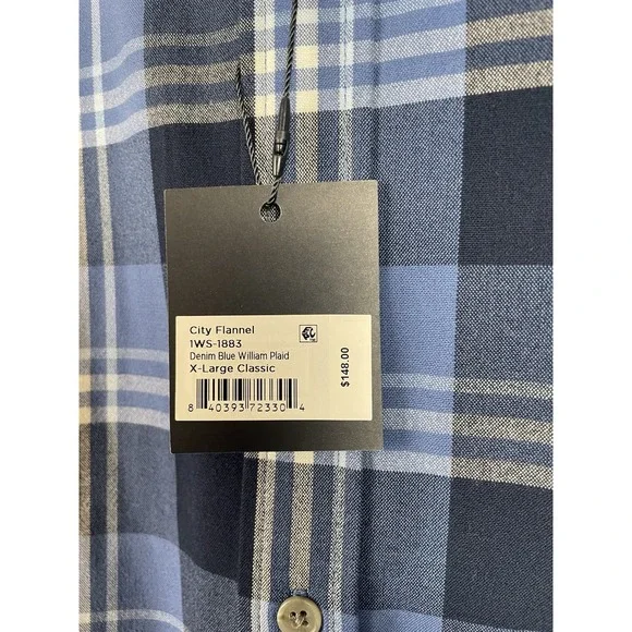NEW Mizzen+Main City Flannel Shirt Men's XL Classic Denim Blue William Plaid - Picture 6 of 9